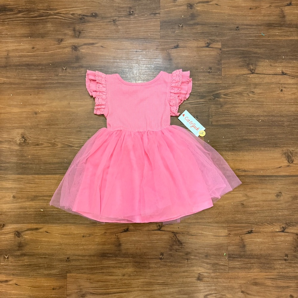 Cat & Jack Hot Pink Ruffle Sleeve Tulle Dress